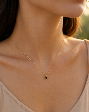 3.70–3.90 mm Natural Black Diamond Solitaire Pendant | 14K Yellow Gold 0.23–0.30 Ct Necklace
