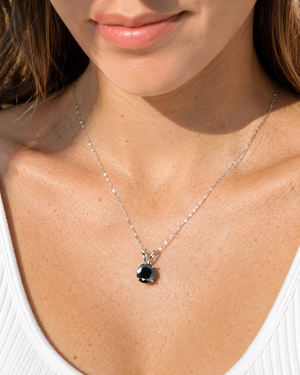 6.20–8.61 mm Natural Black Diamond Solitaire Pendant | 14K White Gold 2 Ct EGL USA Certified Necklace