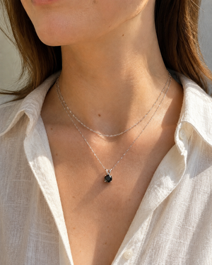 5.34–6.01 mm Natural Black Diamond Solitaire Pendant | 14K White Gold 0.70–0.79 Ct Necklace