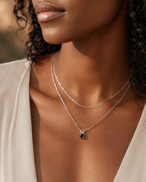 4.89–4.93 mm Natural Black Diamond Solitaire Pendant | 14K White Gold 1/2 Ct Necklace