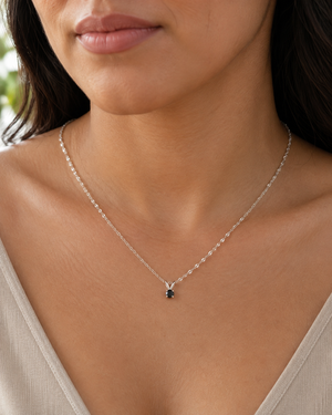 2.9-3mm Natural Black Diamond Solitaire Pendant | 14K White Gold 1/4 Ct Round Diamond Necklace