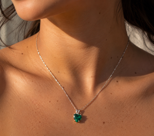 8mm Heart Lab Created Emerald Pendant | 14K White Gold Scroll Solitaire Necklace