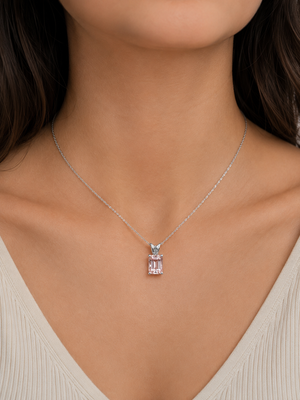 Platinum Morganite Pendant with 8x6mm Emerald Cut AAA Pink Morganite Solitaire Setting