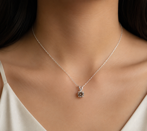 14K white gold Morganite pendant with round solitaire setting and gemstone necklace design
