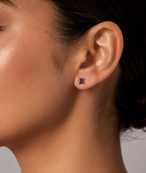 6mm Lab Alexandrite Stud Earrings | 14K White Gold Princess Cut Color Change Jewelry