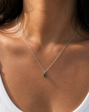 6x4 mm Natural Emerald Pendant | 14K White Gold AA Oval Solitaire Necklace Gift for Her