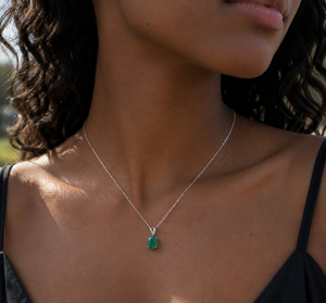 8x6 mm Natural Emerald Pendant | 18K White Gold AA Oval Solitaire Necklace Gift for Her