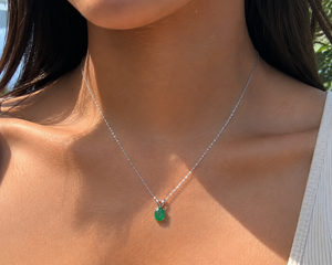 8x6 mm Natural Emerald Pendant | 14K White Gold AA Oval Solitaire Necklace Gift for Her