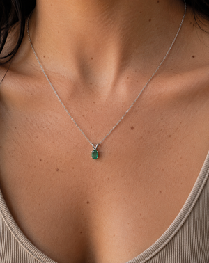 6x4 mm Natural Emerald Pendant | 18K White Gold AA Oval Solitaire Necklace Gift for Her