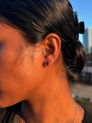 6 mm Natural Garnet Stud Earrings | 14K Yellow Gold AAA Princess Cut Gemstone Earrings Gift for Her