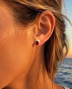 7x5 mm Natural Garnet Stud Earrings | 14K White Gold AAA Emerald Cut Gemstone Earrings