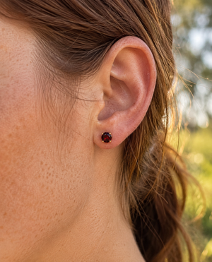 6 mm Natural Garnet Stud Earrings | 14K Yellow Gold AAA Round Gemstone Earrings