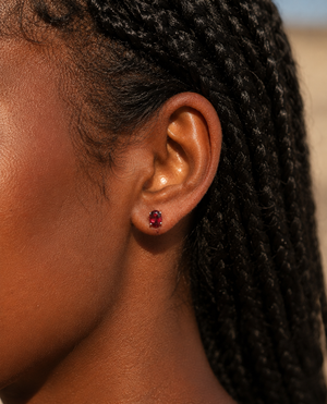 7x5 mm Natural Garnet Stud Earrings | 14K White Gold AAA Oval Gemstone Earrings Gift for Her
