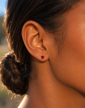 4 mm Natural Garnet Stud Earrings | 14K Yellow Gold AAA Princess Cut Gemstone Earrings Gift for Her