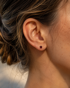 4 mm Natural Garnet Stud Earrings | 14K White Gold AAA Princess Cut Gemstone Earrings Gift for Her
