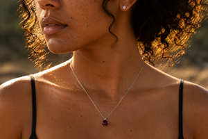 7 mm Natural Garnet Pendant | 14K White Gold AAA Cushion Checkered Board Solitaire Necklace Gift for Her