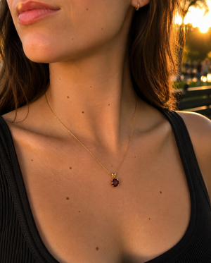 6.5 mm Natural Garnet Pendant | 14K Yellow Gold AAA Round Solitaire Necklace Gift for Her