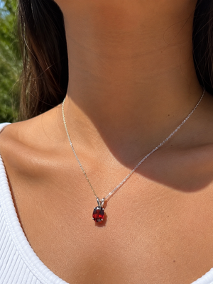 9x7mm Garnet Pendant | 14K White Gold Oval Solitaire Necklace — January Birthstone Jewelry