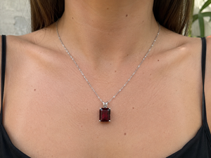 11x9mm Garnet Pendant | 14K White Gold Emerald Solitaire Necklace — January Birthstone Jewelry