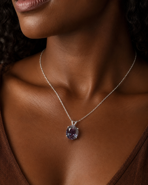 12x10mm Lab Created Alexandrite Solitaire Pendant | 14K White Gold Oval Alexandrite Necklace — Elegant Gift for Her