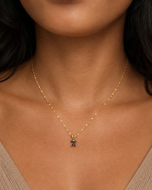 Lab Alexandrite Pendant | 14K Yellow Gold 6mm Princess Solitaire Necklace — Color Change Gift for Her