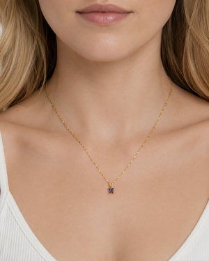 Lab Alexandrite Pendant | 14K Yellow Gold 4mm Princess Solitaire Necklace — Delicate Color Change Gift