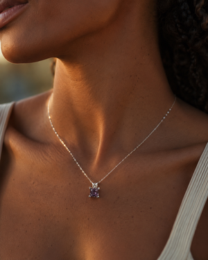 Lab Alexandrite Pendant | 14K White Gold 6mm Princess Solitaire Necklace — Color Change Gift for Her