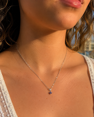Lab Alexandrite Pendant | 14K White Gold 4mm Princess Solitaire Necklace — Dainty Color Change Jewelry