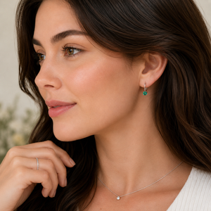 4mm Lab Created Emerald Leverback Earrings | 14K White Gold Round Earrings