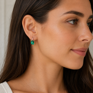 7x5mm Lab Created Emerald Leverback Earrings | 14K White Gold Emerald Cut Earrings