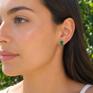 9x7mm Lab Created Emerald Stud Earrings | 14K White Gold Emerald Cut Earrings — May birthstone Earrings