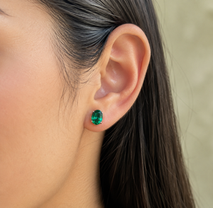 8x6 mm Lab Created Emerald Earrings in 14K White Gold | Minimal Oval Green Gemstone Earrings for Women 