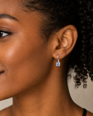 6mm Natural Aquamarine Scroll Leverback Earrings | 14K White Gold Round Aquamarine Earring