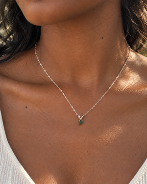 3mm Natural Emerald Solitaire Pendant | 18K White Gold AA Round Emerald 0.08–0.14 Ct