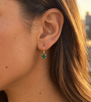 5.5mm Natural Emerald Scroll Leverback Earrings | 14K Yellow Gold AA Round Emerald 0.95–1.41 Ct