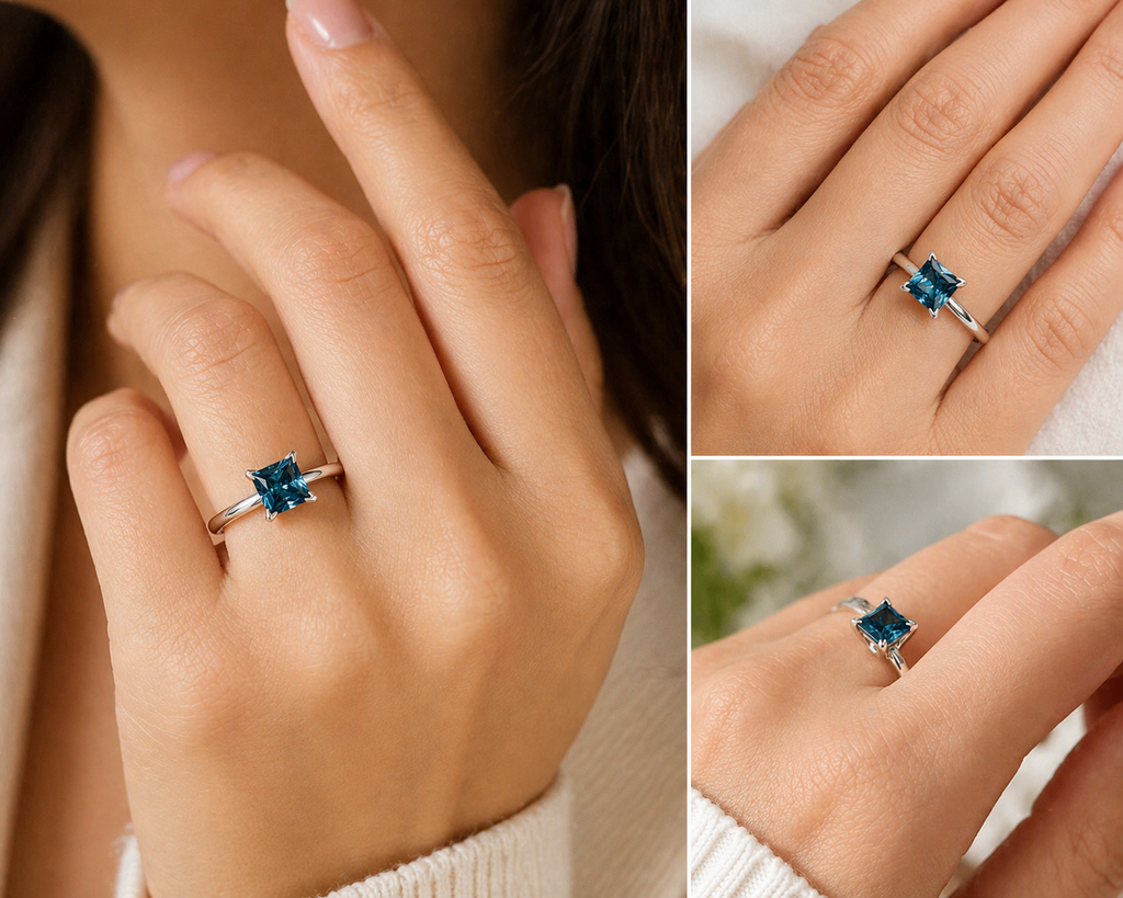 elegant topaz ring worn on finger styled for birthday dinner occasion look