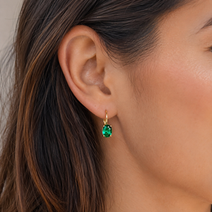 AAA Lab Created Emerald Stud Earrings 2.33–2.70 Cts Oval Cut 8x6mm in 14K Yellow Gold with Lever Back Closure Fine Green Gemstone Jewelry for Women