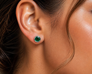 Lab Created Emerald Stud Earrings 8mm Round AAA in 14K White Gold | Green Gemstone Earrings Gift for Her