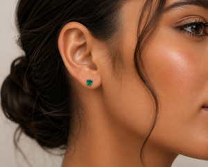 4mm Lab Created Emerald Stud Earrings | 14K White Gold Princess Cut Earrings — Elegant Gift for Her