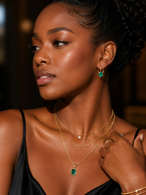 7mm Lab Created Emerald Leverback Earrings | 14K Yellow Gold Round Earrings — Elegant Gift for Her