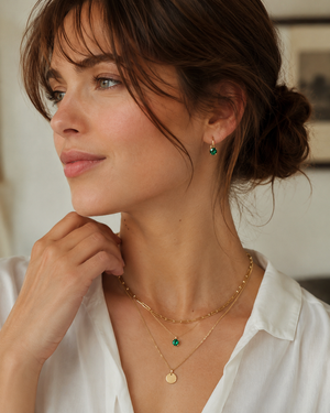 5mm Lab Created Emerald Leverback Earrings | 14K Yellow Gold Round Earrings — Elegant Gift for Her