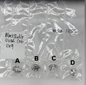 Natural Black Rutile Quartz 11x9mm oval cabochon with bold black rutile needle inclusions, smooth dome polish, AAA quality loose gemstone for rings, pendants, and custom jewelry making.