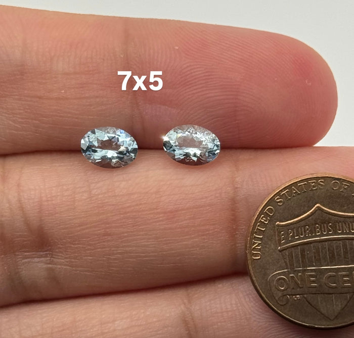 Natural Aquamarine Oval Gemstone 7x5mm Pair– AA Quality Loose Stone from Brazil for Jewelry Making