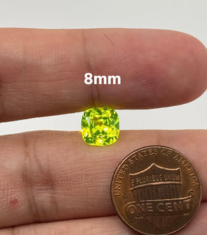 Lab Created Neon Yellow Lug Yellow Cushion Cut Gemstone - 8mm Loose Stone for Jewelry Making