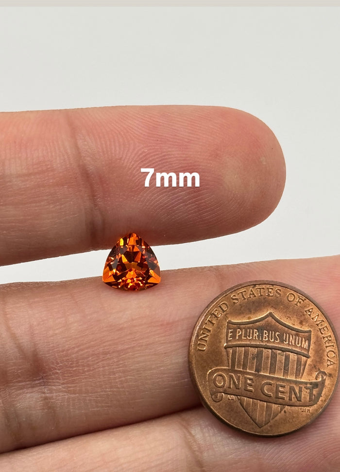 Lab Grown Orange Sapphire Trillion Cut AAA Quality Available in 7mm
