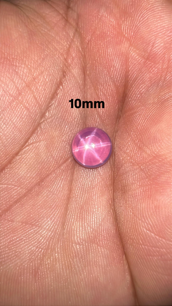 Lab Created Star Pink Sapphire Cabochon – Synthetic Round Pink Sapphire Gemstone – Transparent Star Cab for Jewelry Making – 10mm to 12mm
