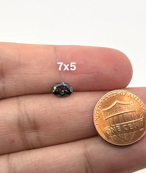 Blue grey moissanite oval gemstone close view