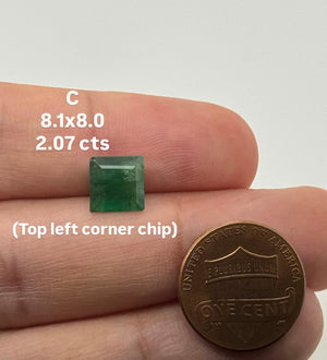Loose Natural Emerald Square 7.8-8.1mm A Quality – Genuine Green Emerald Gemstone for Custom Rings, Pendants, Earrings, Jewelry Making