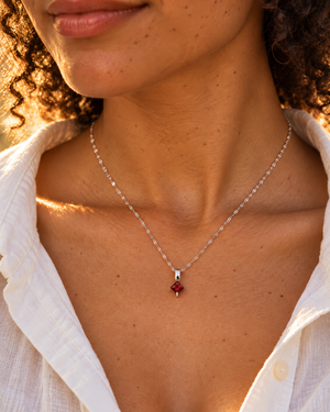 4mm Red Sapphire Solitaire Pendant | 14K White Gold AAA Princess Cut Sapphire 0.30–0.65 Ct