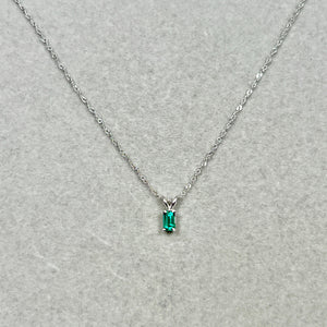 0.16–0.31 Ct | 5x3mm AAA Emerald Cut Lab Emerald Pendant | 14K White Gold Singapore Chain | May Birthstone Jewelry Gift